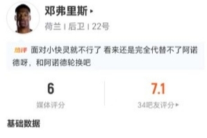 邓弗里斯本场4射2正+15丢失球权 7传中2成功+7VS抗3成功 仅获6分直播_免费在线观看_比赛视频回放